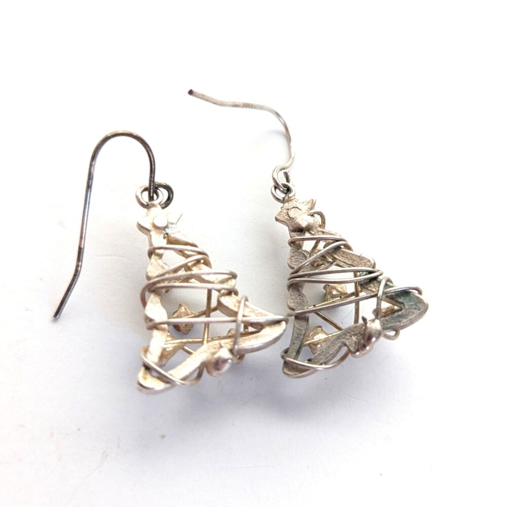 Vintage Silver Tone Wire Wrapped Multi Color Rhinestone Christmas Tree Earrings - Picture 3 of 3